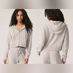 NAKEDCASHMERE Krystie Cashmere Cropped Zip-Up Hoodie Sweater SILK RAIN